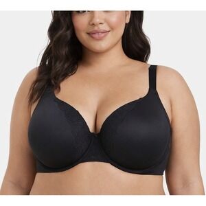 NEW Lane Bryant 44DD Cacique Smooth Boost Plunge Bra Lace Black Underwire
